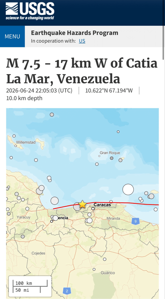 USGS determina que epicentro de sismo de 7,5 fue en costas de La Guaira y no en Yaracuy