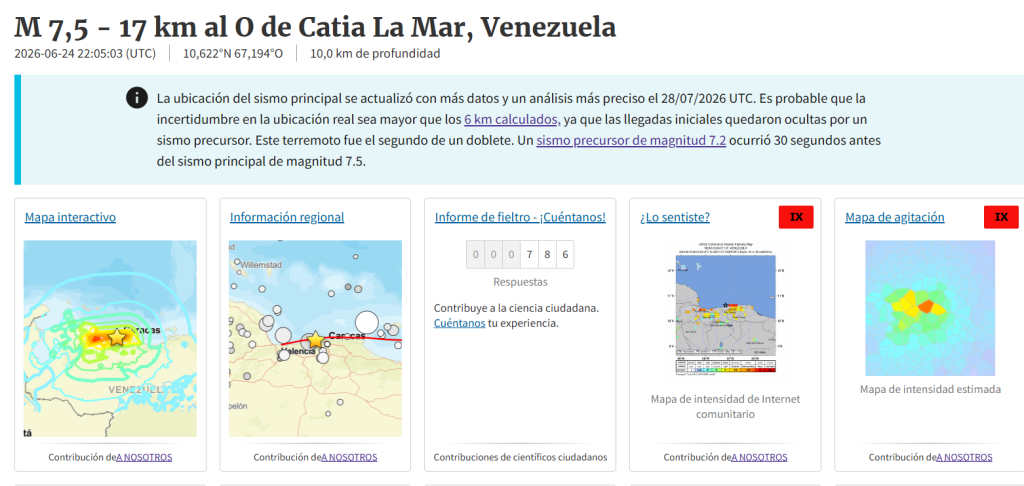 USGS determina que epicentro de sismo de 7,5 fue en costas de La Guaira y no en Yaracuy