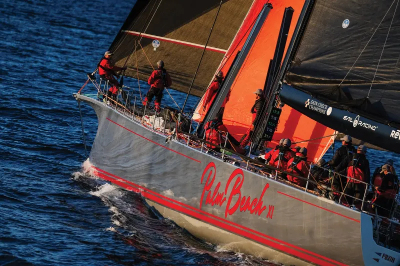 A Palm Beach PB 65 Shadows the Sydney Hobart Race Fleet