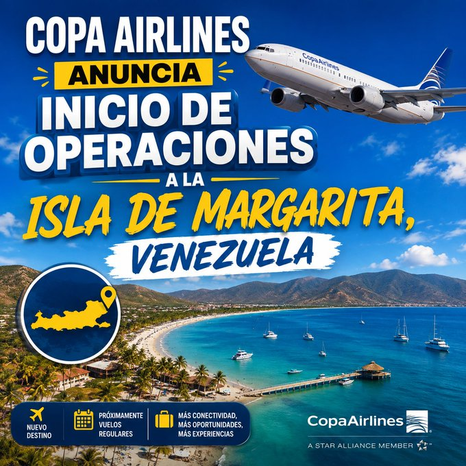 Copa Airlines abre un vuelo directo a la isla de Margarita a partir de noviembre