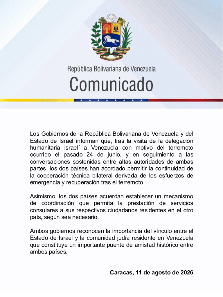 Gobierno interino restablece relaciones consulares con Israel