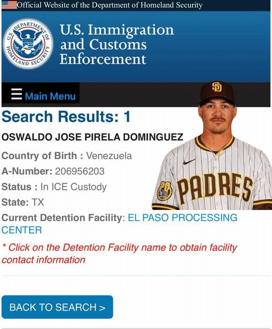 ICE detiene a expelotero venezolano Oswaldo Pirela, coordinador de Padres de San Diego