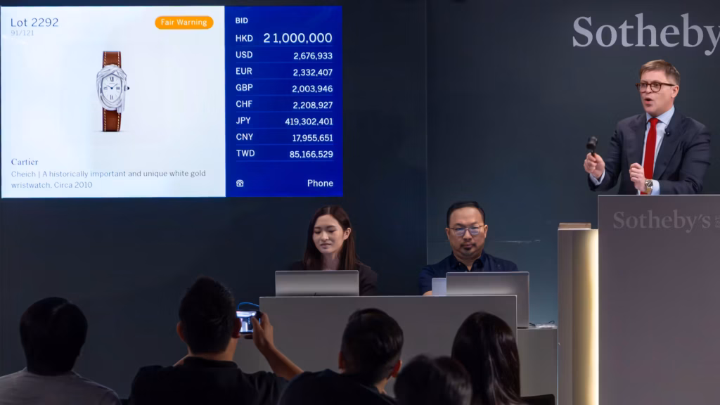Auctions: Rare And Unique White Gold Cartier Wristwatch Fetches Record $3.4 Million At Hong Kong Auction
