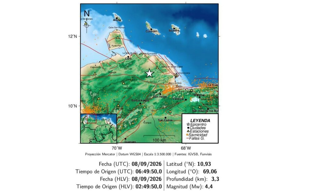 Dos sismos de magnitud 4,4 y 3,4 sacudieron occidente de Venezuela en la madrugada