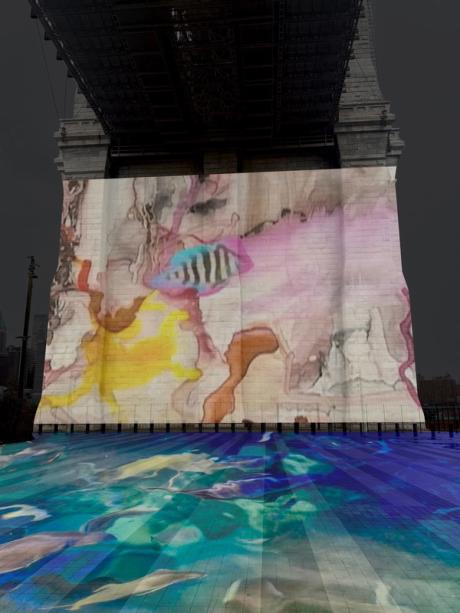 Large-scale projection on Brooklyn Bridge calls attention to marine life off the coast of New York City