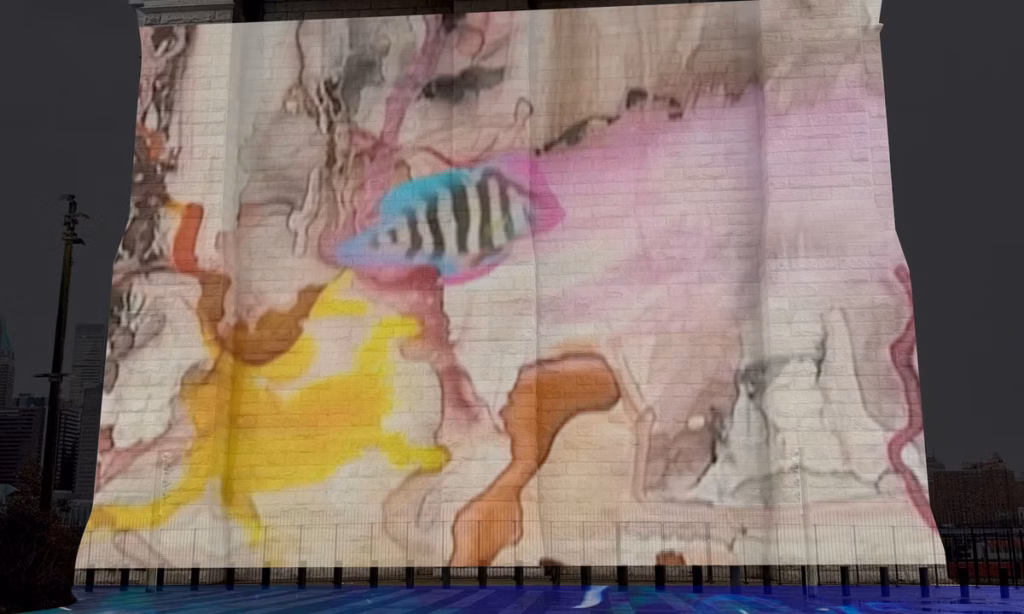 Large-scale projection on Brooklyn Bridge calls attention to marine life off the coast of New York City